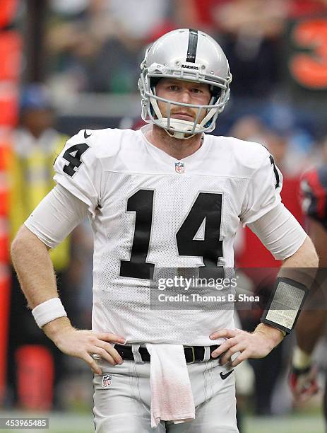 Matthew McGloin of the Oakland Raiders disappointed after turning the ball over to the Houston Texans on November 17, 2013 at Reliant Stadium in...