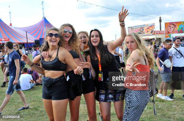 Festival goers during the 1st day of the the Reading Festival at Richfield Avenue on August 22, 2014 in Reading, United Kingdom.