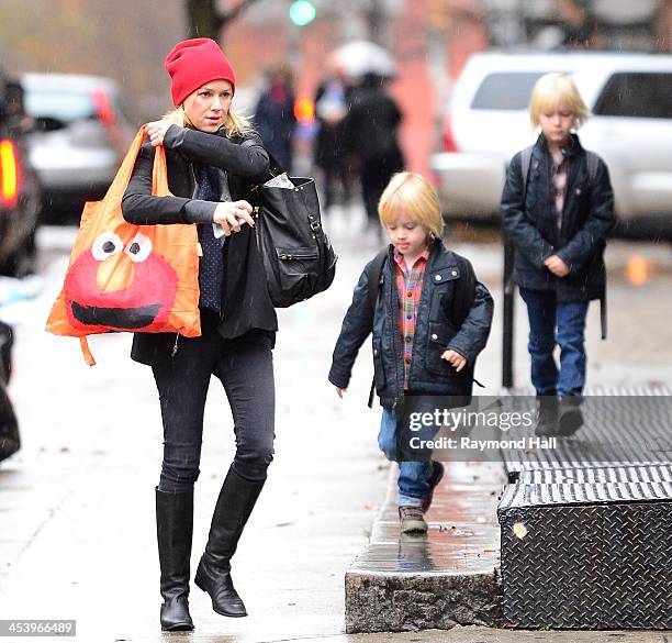 Actress Naomi Watts, Sasha Schreiber and Sammy Schreiber are seen in Soho on December 6, 2013 in New York City.