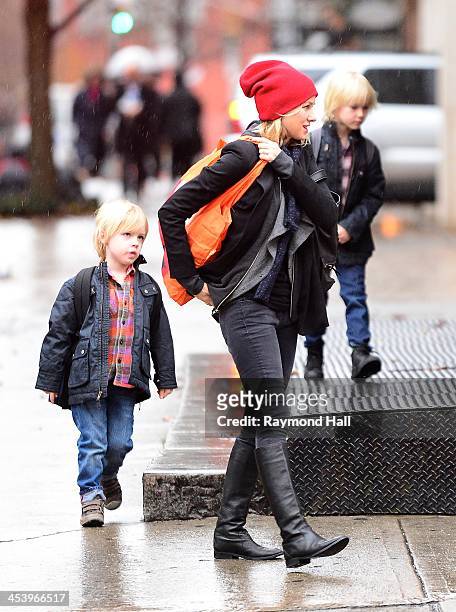 Actress Naomi Watts, Sasha Schreiber and Sammy Schreiber are seen in Soho on December 6, 2013 in New York City.