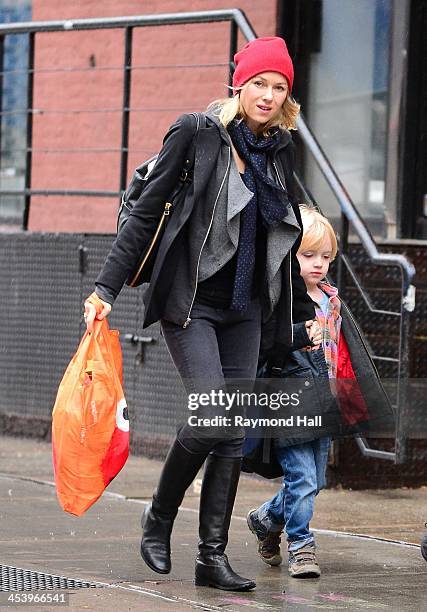 Actress Naomi Watts, Sasha Schreiber and Sammy Schreiber are seen in Soho on December 6, 2013 in New York City.