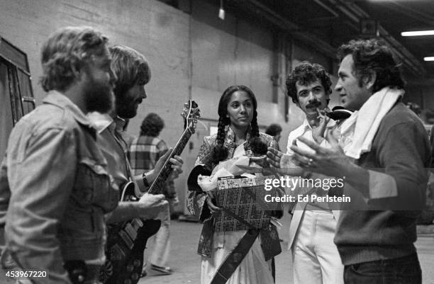 Backstage prior to the Grateful Dead take the stage at the Cow Palace on December 31, 1976 in San Francisco, California.
