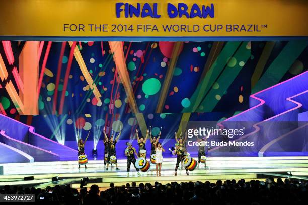 Margareth Menezes and Olodum perform on stage during the Final Draw for the 2014 FIFA World Cup Brazil at Costa do Sauipe Resort on December 6, 2013...
