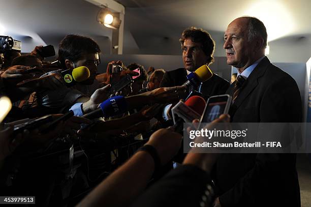 Brazil coach Luiz Felipe Scolari speaks to members of the media after the Final Draw for the 2014 FIFA World Cup Brazil at Costa do Sauipe Resort on...