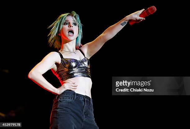 Hayley Williams of Paramore performs on Day 1 of the Reading Festival at Richfield Avenue on August 22, 2014 in Reading, England.