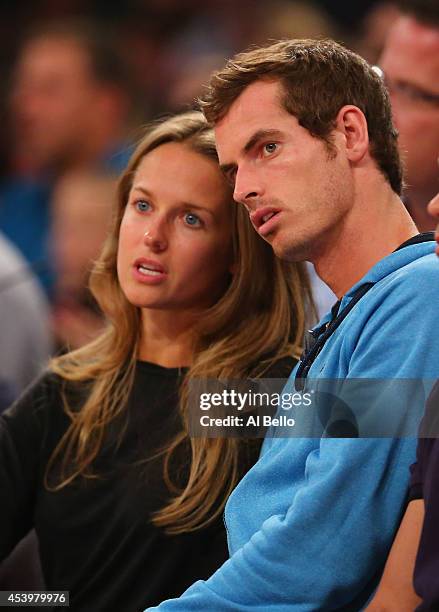 Andy Murray and girlfriend Kim Sears watch the USA against Puerto Rico game at Madison Square Garden on August 22, 2014 in New York City.