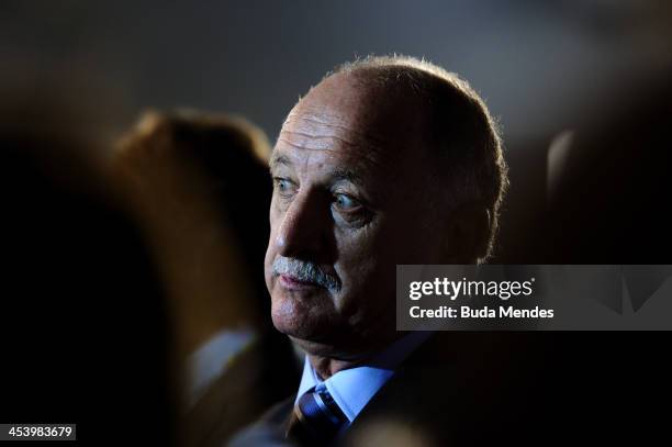 Brazil coach Luiz Felipe Scolari speaks to members of the media after the Final Draw for the 2014 FIFA World Cup Brazil at Costa do Sauipe Resort on...