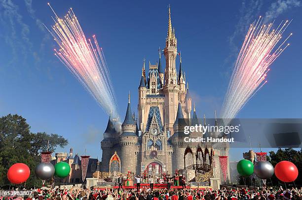 In this handout photo provided by Disney Parks, English-Irish boy band The Wanted performs "Santa Claus is Coming To Town" while taping the Disney...