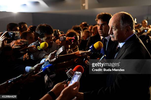 Brazil coach Luiz Felipe Scolari speaks to members of the media after the Final Draw for the 2014 FIFA World Cup Brazil at Costa do Sauipe Resort on...