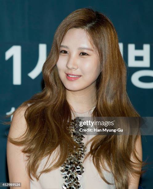 Seohyun of South Korean girl group Girls' Generation attends the press conference for OnStyle "The TaeTiSeo" at CJ E&M Center on August 22, 2014 in...