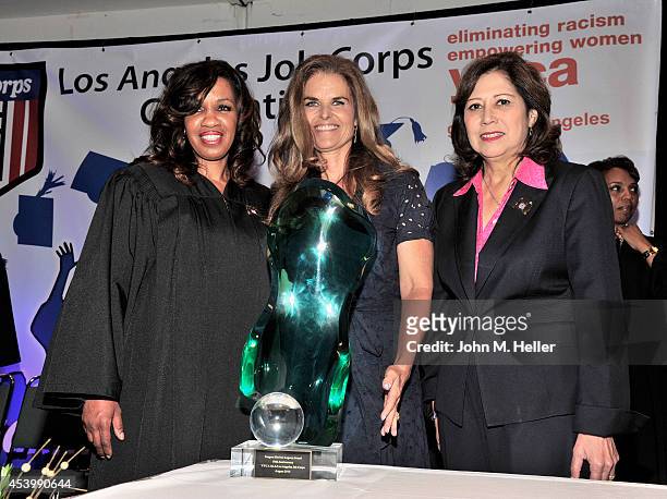 Los Angeles Job Corps Center Director Jackie Honore, Journalist Maria Shriver and former Secretary of Labor Hilda L. Solis attend the YWCA GLA 2014...