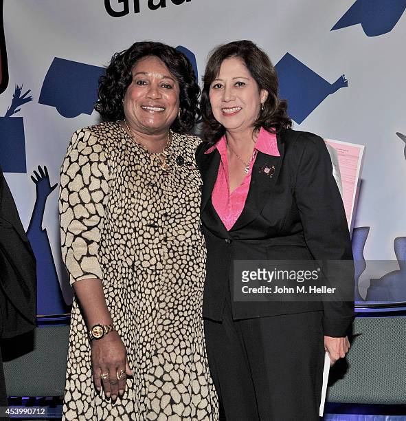 President & CEO YWCA GLA Faye Washington and former Secretary of Labor Hilda L. Solis attend the YWCA GLA 2014 Los Angeles Job Corps Commencement at...