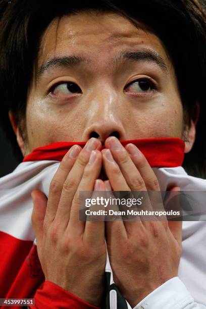 Yoshiaki Takagi of Utrecht walks off the ground after victory in the Dutch Eredivisie match between FC Utrecht and NEC Nijmegen held at Stadion...