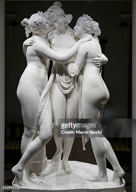 The original plaster cast, "The Three Graces" made for the Duke of Bedford by Antonio Canova is seen during the press preview of the exhibition "Le...