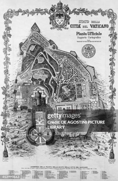 Official map of the Vatican City State, 1931. Vatican City, 20th century.