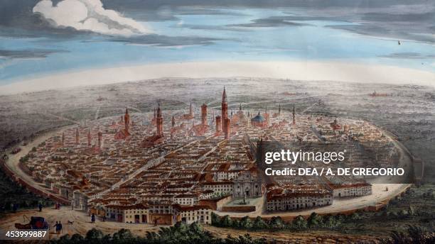 Cremona in 1856, print. Italy, 19th century. Cremona, Museo Civico Ala Ponzone