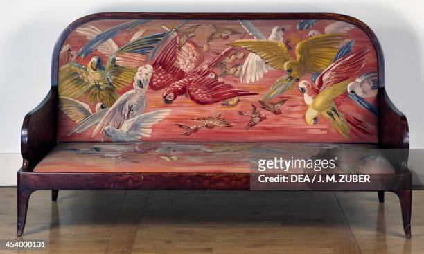 Art Deco style canape from Le Perroquet's salon, by Leonetto Cappiello and Andre Groult , lacquered beech. France, 20th century. Beauregard, Saint...