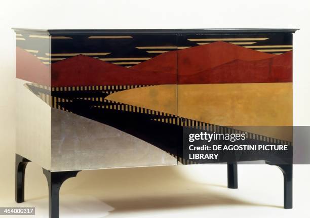 Lacquered Art Deco style cabinet by Jean Goulden . France, 20th century.