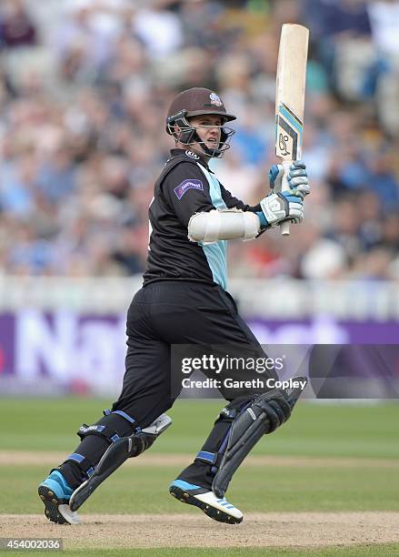 Steven Davies of Surrey bats during the Semi Final Natwest T20 Blast match between Birmingham Bears and Surrey at Edgbaston on August 23, 2014 in...