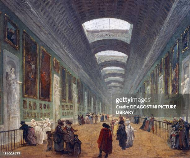 Exhibit design for the Grand Gallery of the Louvre, ca 1789, by Hubert Robert , 46x55 cm. France, 19th century. Paris, Musée Du Louvre