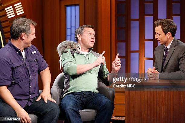 Episode 066 -- Pictured: Martin Kratt and Chris Kratt of Kratts' Creatures during an interview with host Seth Meyers on July 8, 2014 --