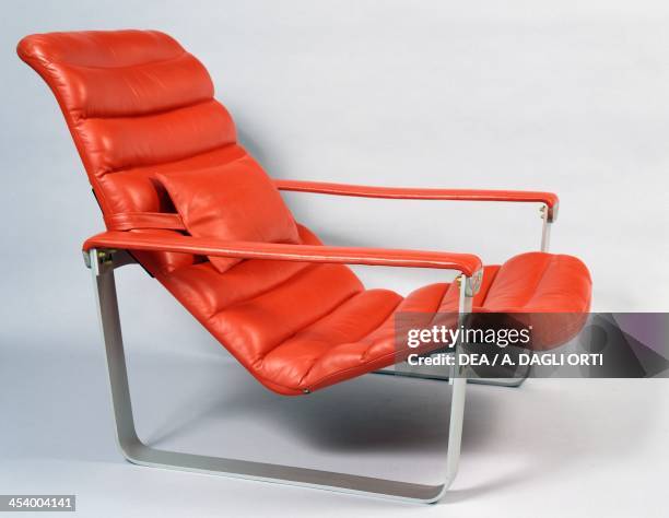 Armchair, 1930-1940, steel and red leather. United States of America, 20th century.