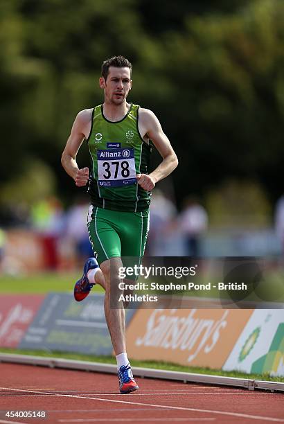 Michael McKillop of Ireland wins the Men's 1500m T38 event during day five of the IPC Athletics European Championships at Swansea University Sports...