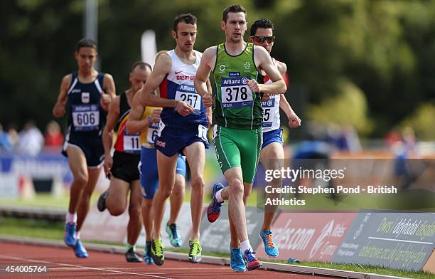 Michael McKillop of Ireland leads the Men's 1500m T38 event during day five of the IPC Athletics European Championships at Swansea University Sports...