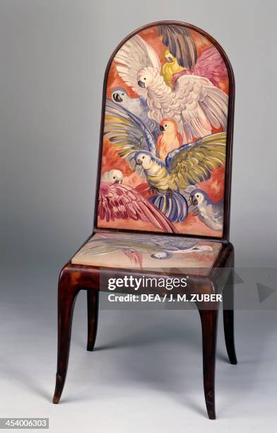 Art Deco style chair, from Le Perroquet's salon, by Leonetto Cappiello and Andre Groult , lacquered beech. France, 20th century. Beauregard, Saint...