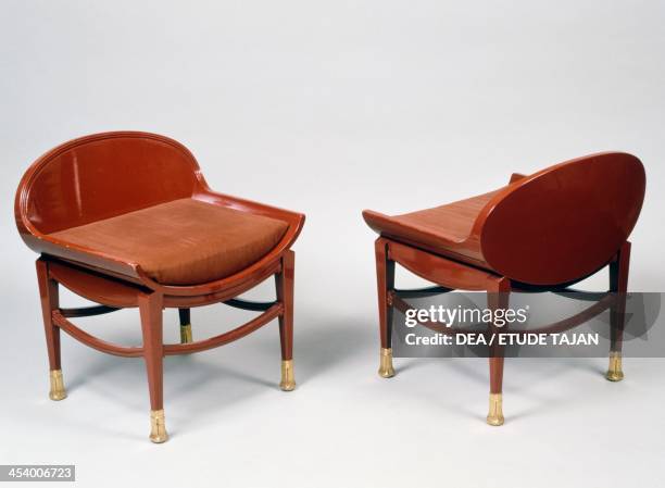 Art Deco style chairs, by Georges de Feure , red lacquered wood. France, 20th century.