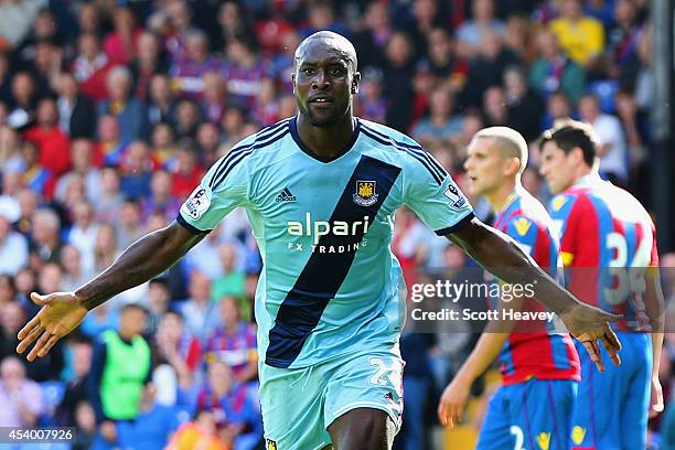 Carlton Cole of West Ham celebrates scoring his team's third goal during the Barclays Premier League match between Crystal Palace and West Ham United...