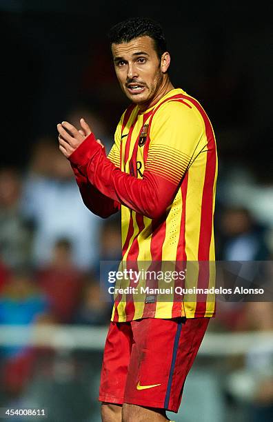 Pedro of Barcelona celebrates during the Copa del Rey, Round of 32 match between FC Cartagena and FC Barcelona at Estadio Cartagonova on December 06,...