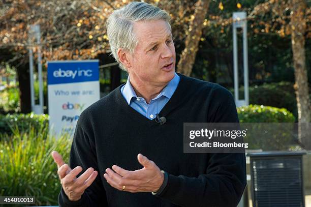 John Donahoe, president and chief executive officer of eBay Inc., speaks during a Bloomberg West television interview at the company's headquarters...