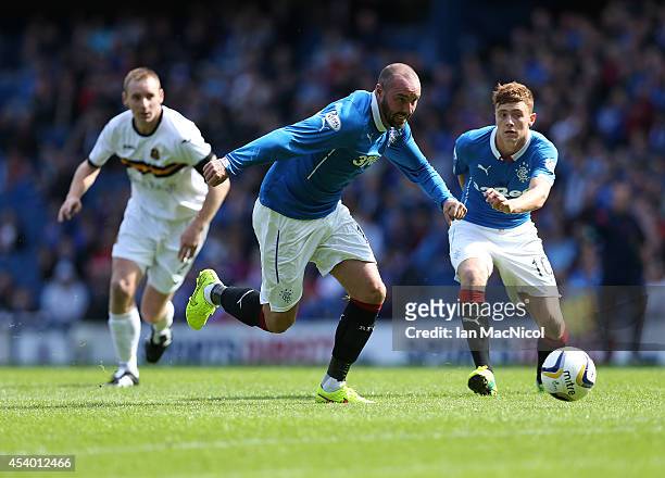 Kris Boyd of Rangers chases the ball during the Scottish Championship League Match between Rangers and Dumbarton, at Ibrox Stadium on August 23, 2014...