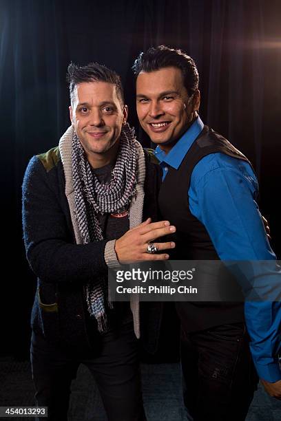 Host George Stroumboulopoulos and actor Adam Beach attend the Canadian Broadcast Corporation Winter 2014 Season Preview Media Day at CBC Vancouver on...