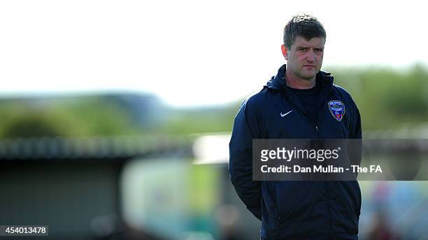 Dave Edmondson, Manager of Bristol looks on during the FA SWL 1 match between Bristol Academy Womens FC and Everton Ladies FC at Stoke Gifford...