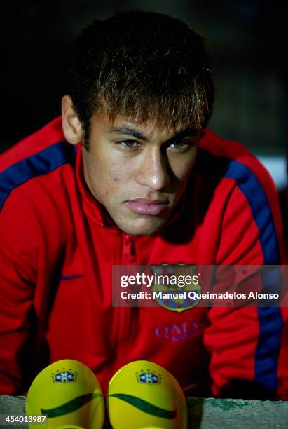 Neymar of Barcelona sits on the substitutes bench prior to start the Copa del Rey, Round of 32 match between FC Cartagena and FC Barcelona at Estadio...