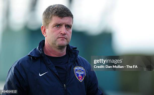 Dave Edmondson, Manager of Bristol looks on during the FA SWL 1 match between Bristol Academy Womens FC and Everton Ladies FC at Stoke Gifford...