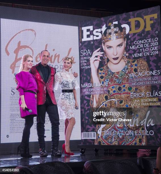 Eugenia Debayle, Edy Smol and Belinda pose to photographers during the EstiloDF 3rd anniversary at Joy Room on November 27, 2013 in Mexico City,...