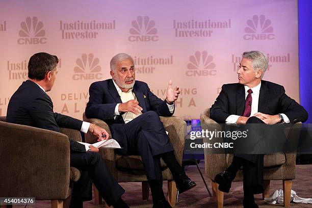 Delivering Alpha 2014 -- Pictured: CNBC's Scott Wapner interviews Carl Icahn, Chairman, Icahn Enterprises and Bill Ackman, Managing Partner, Pershing...
