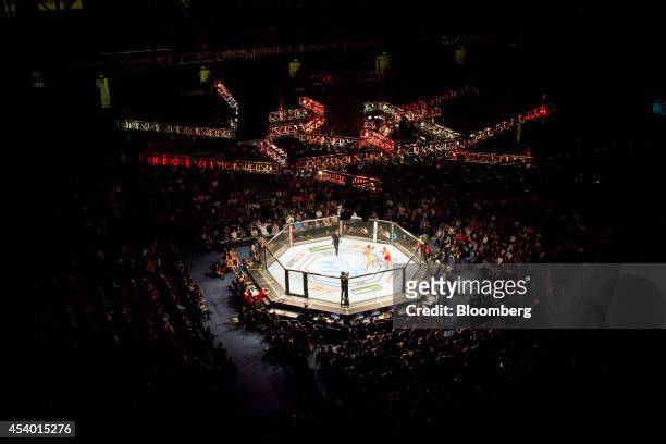 Fighters square off inside the octagon during Ultimate Fighting Championship Fight Night at Cotai Arena, inside the Venetian Macao resort and casino,...