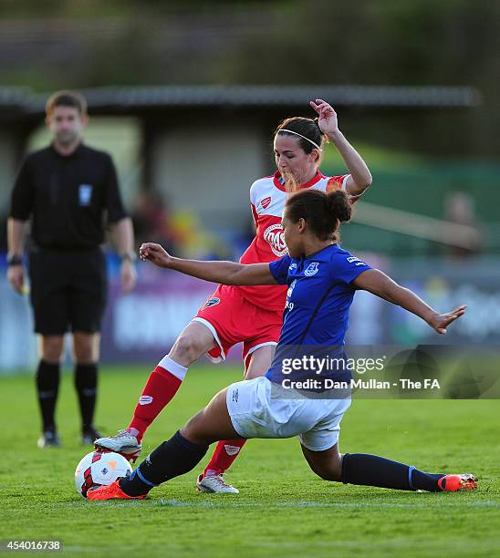 Natalia Pablos Sanchon of Bristol is tackled by Fern Whelan of Everton Ladies during the FA SWL 1 match between Bristol Academy Womens FC and Everton...