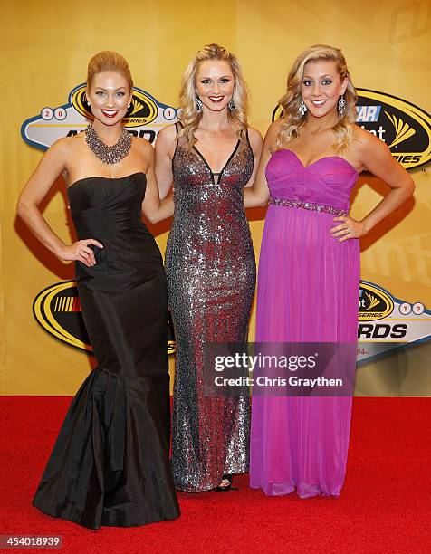 Miss Sprint Cup Brooke Werner, Kim Coon and Jaclyn Roney arrive on the red carpet for the NASCAR Sprint Cup Series Champion's Awards at Wynn Las...