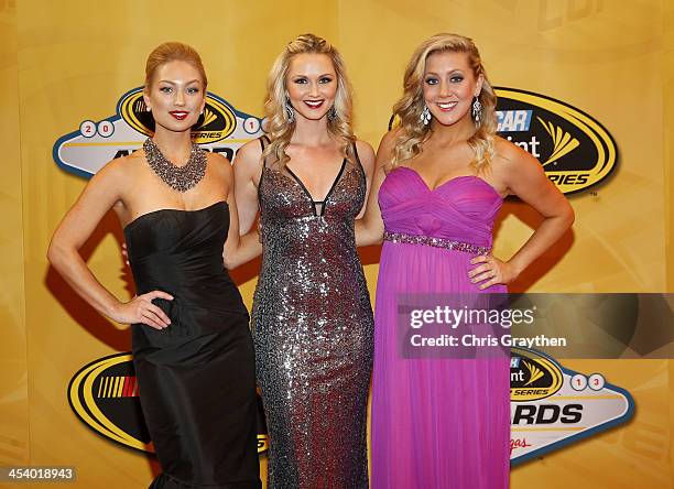 Miss Sprint Cup Brooke Werner, Kim Coon and Jaclyn Roney arrive on the red carpet for the NASCAR Sprint Cup Series Champion's Awards at Wynn Las...