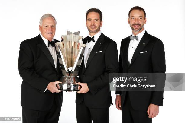 Sprint Cup Series Champion Jimmie Johnson , team owner Rick Hendrick and crew chief Chad Knaus pose for a portrait prior to the NASCAR Sprint Cup...