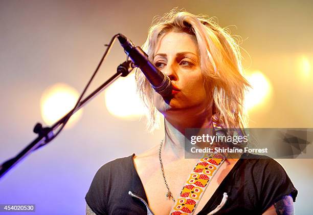 Brody Dalle performs on Day 2 of the Leeds Festival at Bramham Park on August 23, 2014 in Leeds, England.