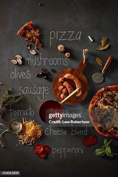 pizza and ingredients - pizza ingredient stock pictures, royalty-free photos & images