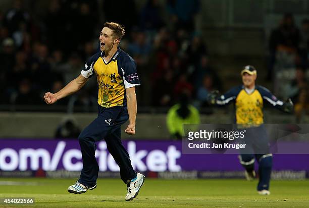 Chris Woakes of Birmingham Bears celebrates victory during the Natwest T20 Blast Final match between Birmingham Bears and Lancashire Lightning at...