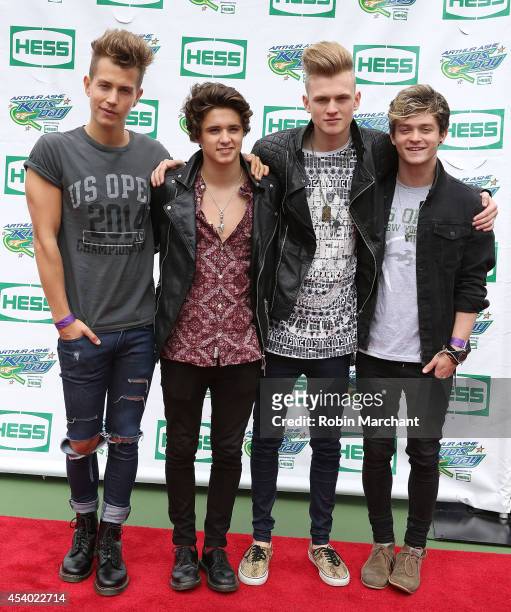 James Mcvey, Brad Simpson, Tristan Evans and Connor Ball of The Vamps attend 2014 Arthur Ashe Kids' Day at USTA Billie Jean King National Tennis...