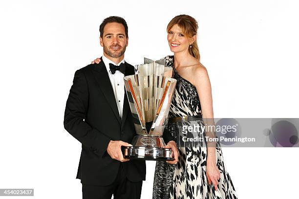 Sprint Cup Series Champion Jimmie Johnson and his wife Chandra Johnson pose for a portrait prior to the NASCAR Sprint Cup Series Champion's Awards at...